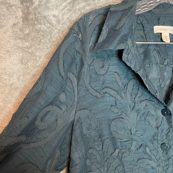 Coldwater Creek Women Burnout Artsy Drapey Long Sleeve Button Front Shirt M - Picture 3 of 12